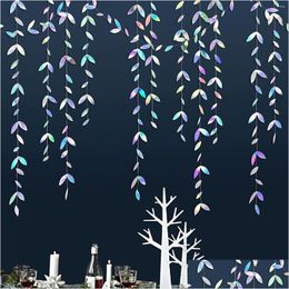 Party Decoration Party Decoration Iridescent Christmas Leaf Garlands Paper Hanging Leaves Streamer For Holographic Winter Birthday B Dhctf