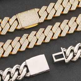 25mm 18-24inch Gold Plated 3 Rows CZ Miami Cuban Chain Necklace Links 7/8/9inch Bracelet Fashion Jewellery For Men Women
