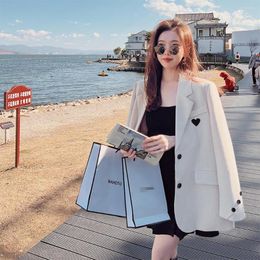 Women's Suits Korean Design Double Breasted White Chic Blazers Beautiful Office Ladies Jacket Coats