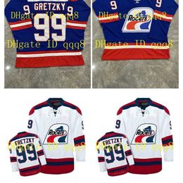 College Hockey Wears 99 Wayne Gretzky WHA Racers Jersey Blue White 1978-79 Vintage Stitched any number name Retro Hockey Jersey