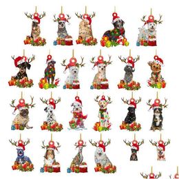 Christmas Decorations Christmas Decorations 1Pcs Pendant Dog Cute Hanging Hat Xmas Tree Pendants Ornaments Kids Gift Diy Wood Crafts Dhbyd