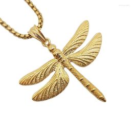 Pendant Necklaces Men Women Gold Colour Big Dragonfly Necklace 316L Stainless Steel Fashion Animal Jewellery Gift