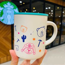 Bicchiere Starbucks Thermos con manico in acciaio inossidabile stile orso latino con coperchio tazza da caffè 9J26