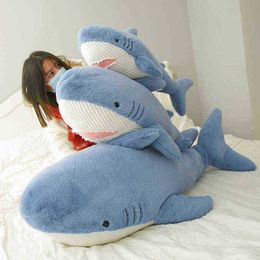 1Pc 6090Cm New Whale Plush Toys Large Soft Stuffed Sleeping Pillow Cute Sea Animal Fish Blue shark Pop Kids Baby Birthday Gift J220729