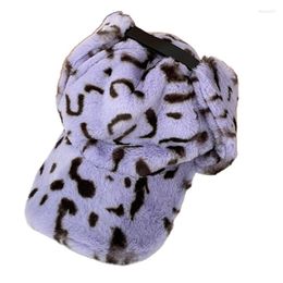 Berets Lei Feng Hat Leopard Print Warm Ear Home Trend Fluffy Casual For Valentine Day Easter Family Gatherings Drop