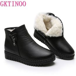 Boots GKTINOO Women Snow Winter Flat Heels Ankle Warm Platform Shoes Leather Thick Fur Booties 221124