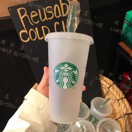 starbucks Mug 16oz 24OZ Tumblers Mugs Plastic Drinking Juice With Lip And Straw Magic Coffee Mug Costom Transparent cup K8DF