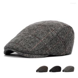 Berets Woollen Beret Hat Man Autumn And Winter Middle-aged Elderly England Forward Old Herringbone Pattern Warm Cap