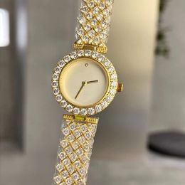 26mm Ladies Geometric Stitching Grid Zircon Strap Watches Women Stainless Steel Quartz Wristwatch Full Diamond Dial Watch Female Circle Clock