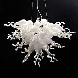 Classic Pendant Lamps White Color 24x24 Inches Chihuly Style Chandeliers Hand Blown Glass Chandelier LED Lighting for Foyer Loft Minimalist Villa Decor LR1387