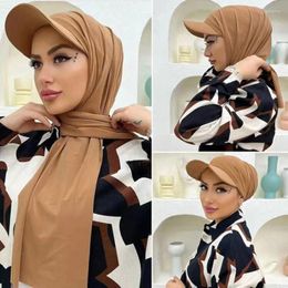 Ball Caps Ramadan Muslim Fashion Baseball With Scarf Hijab Shawl Solid Colour Bandana Turban Hat For Women Ready To Wear Bonet