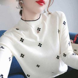 Women Sweaters Delicate Embroidered Sweater Woman Autumn And Winter Slim Large Undershirt Students Han Version Of Long-sleeved