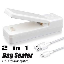 2 IN 1 Mini Chargable USB Bag Sealer Heat Sealers With Cutter Knife Rechargeable Portable Sealer For Plastic Bag Food Storage FY2572 ss1125