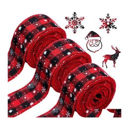 Christmas Decorations Christmas Decorations Red And Black Plaid Ribbon Printed Snowflake Tie Bow Ornaments Imitation Linen Ribbonchr Dhc0K