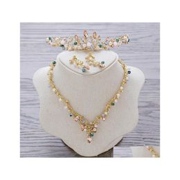 Wedding Jewellery Sets Vintage Baroque Bridal Tiaras Sets Gold Colorf Crystals Princess Headwear Stunning Wedding Earrings 2 P Dhgarden Dhnab