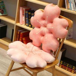 Creative Sakura Plush Pillow Kawaii Floral Plush Pillow Mat Lifelike Soft Cherry Blossom Pillow Plushie Props 2 Types J220729