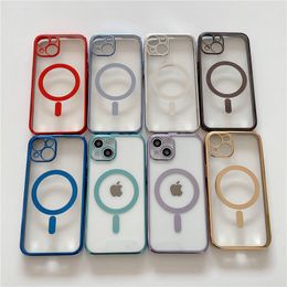 Magsafe Transparent Cases for Apple iPhone 14 Pro Max Plus 13 12 Mini 7 8 XS Plated Magnetic Phone Cover 11 Colours