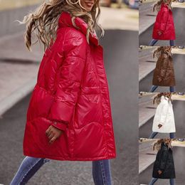 Women's Trench Coats Fashion Women Bright Pu Red Black Puffer Jacket Winter Warm Bubble Shiny Leather Parkas Down Zipper L5