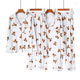 Women's Tracksuits Pyjamas Spring And Autumn Long-sleeved Cartoon Bear Lapel Home Service Suit Women