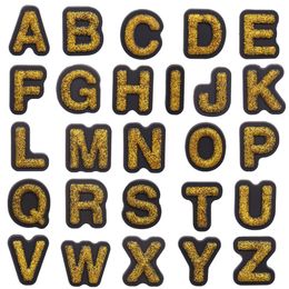 MOQ 20Pcs PVC Golden 26 Letter Alphabet Shoe Decoration Charm Buckle Accessories Clog Pins Buttons Decorations for Bands Bracelets