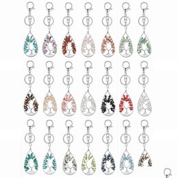 Keychains Lanyards 12Pcs Handmade Wire Wrapped Chip Stone Life Of Tree Pendant Keychain 7 Chakras Healing Crystals Key Rin Dhgarden Dhjmc