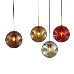 Pendant Lamps Nordic Creative Personality Glass Concave Ball Chandelier Bedroom Lighting Restaurant E27