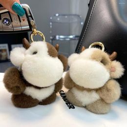 Keychains Real Cow Keyring Fluffy Ball Pompom Keychain Furry Bag Charm Pendant Gift 5 Colours