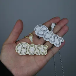 Full 5A Cubic Zircon Paved Letter Boss Necklace with Chain for Women Men Iced Out Hip Hop Necklaces Jewellery Wholesale