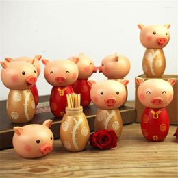 Storage Bottles Cartoon Cute Little Pig Toothpick Jar Creative Walnut Holder Wooden Craft Home Kitchen Tabletop Decorations Supplies