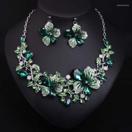 Choker Bridal Jewellery Sets Multicolor Flower Necklace Earring Set Crystal For Fashion Rhinestone Wedding Party 2022