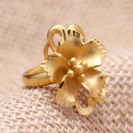 Cluster Rings 24K Flower Bridal Wedding Jewelry Gold Color For Women Man Charm Butterfly Gift Fashion Dubai African