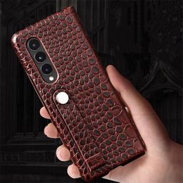 Genuine Leather Crocodile Flip Case for Samsung Galaxy Z Fold4 3 W22 W23 Magnetic Business Cover