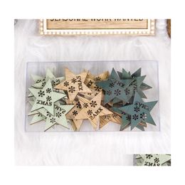 Christmas Decorations Christmas Decorations 24Pcs Year 2022 Angel Wooden Pendants Star Xmas Tree Diy For Home Kids Gift Hanging Drop Dhb5R