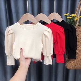 Cardigan Baby Toddler Teenage Girls Sweaters Tops Spring Autumn Long Puff Sleeve Knitted Kids Sweater For Girl Childrens Clothes 221125