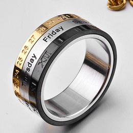 Multilayer Mechanical Rotatable Stainless Steel Ring Band Roman Numerals Time Turning Rotating Rings for Men Women Fashion Jewellery