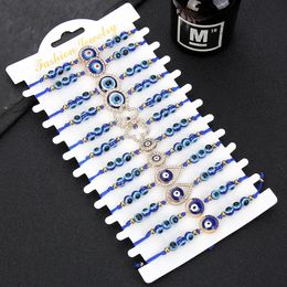 Lucky Blue Beaded Turkish Evil Eye Alloy Rhinestone Bracelet Women Men Adjustable Braided Rope Vintage Jewellery Gifts