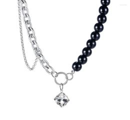 Pendant Necklaces Stainless Steel Splicing Chain Clavicle Black Glass Stone Beaded Necklace Cubic Zirconia For Women Lady Girls