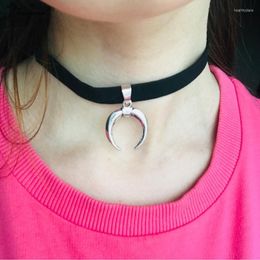 Choker Velvet Ribbon Necklace Gothic Charm Female Handmade With Charming Moon Pendant Ly Designed Black