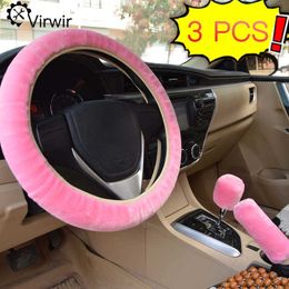 Plush Steering Wheel Covers Car Suv Steering Wheel Protector Winter Faux Fur Hand Brake Gear Cover 3 Pcs/ Set Car Accessorie