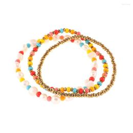 Charm Bracelets Handmade Delicate Layered Multicoloured Seed Beaded Pearl Stretch Christmas Gift 2022 Winter Jewellery