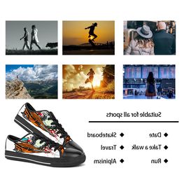 Мужчины женщины DIY Custom Shoes Low Top Canvas Skateboard Кроссы тройной черной настройки УФ-печати спортивные кроссовки Shizi 160-4