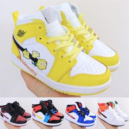 1 Mid Kids Basketball Shoes Leather Alternate Multi-Color Bred Toe Dynamic Yellow Floral Girls Boys Infant Trainers Size 22-35295f