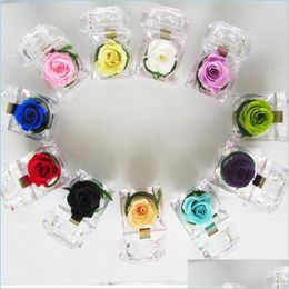 Other Festive Party Supplies Acrylic Rose Ring Box Romantic Immortal Preserved Fresh Flower Wedding Propose Engagement Valentine D Dhf05