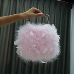 Evening Bags Plush Bag Female Autumn and Winter Ostrich Turkey Plush handBag Bill of Lading Shoulder Bag Chain Messenger handBag 220901