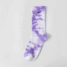 Men's and Women's Long Tie Dye Matching Colour Letter Hook Basketball Sports Korean Couple High Tube Socks S7