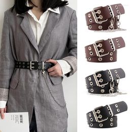 Belts Punk Style Rivet For Women Square Buckle Double Pins Waist Belt Rock Jeans Designer Female