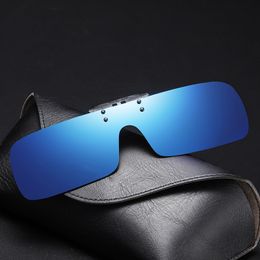 Vintage Rimless Clip On Polarised Sunglasses Rectangle Flip Up One Piece Lens Night Vision Driving Shades for Mens Womens