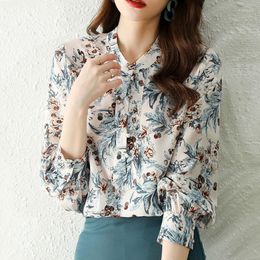 Women's Blouses Blusas Femme Clothing Long Sleeve Shirt Women Tops And Blouse Elegantes Drop Stand Chiffon Floral Office Lady 2333