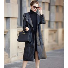 Women's Leather Russia Style Oversize Genuine Jacket Women Winter Natural Sheepskin Duck Down Coat With Hoodie Female Warm Puffer Coats