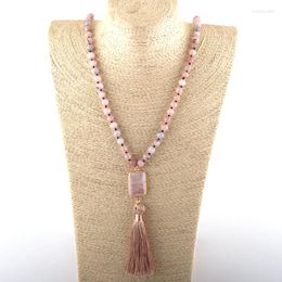 Pendant Necklaces MOODPC Fashion Bohemian Tribal Jewellery Natural Stone Knotted Link Beige Tassel Women Ethnic Necklace